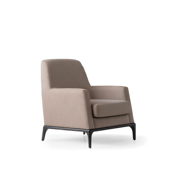 Wohnzimmer Sessel Design Couch Luxus Polster Modern Braun Holz Textil