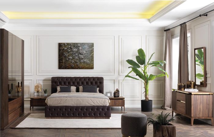 Schlafzimmer Set Bett 2x Nachttisch Luxus Komplett Möbel Kunstleder