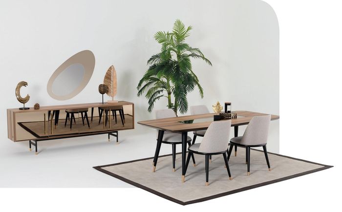 Wohnzimmer Spiegel Anrichte Schrank Edle Design Holz 2tlg. neu Luxus