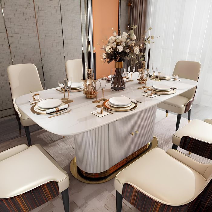 Marmor Designer Ess Tisch + 6 Stühle Set Garnitur Zimmer Gruppe 7 tlg. Tische