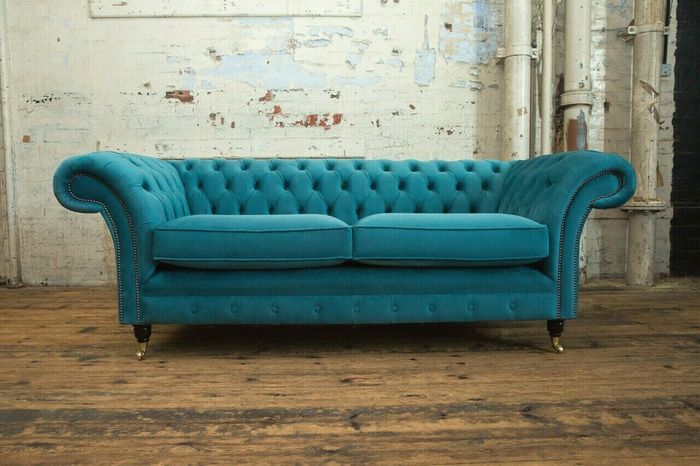Chesterfield 3 Sitzer Couch Polster Sitz Textil Stoff Leder Couchen Sofa Sofas