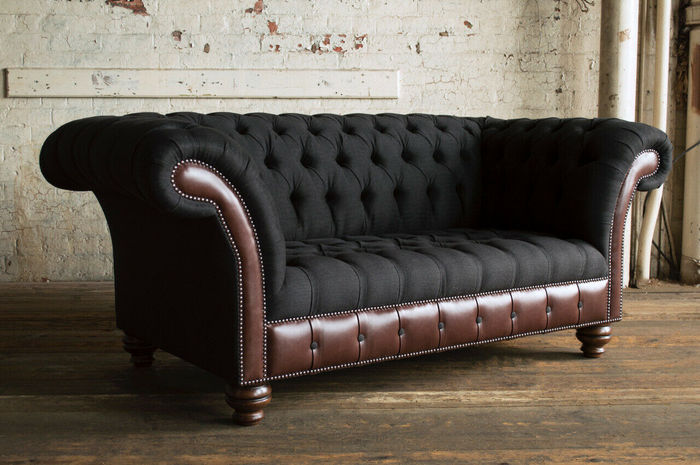 Schwarz Chesterfield Sofa Couch Polster Sitzmöbel Textil Stoff Leder Couchen Neu
