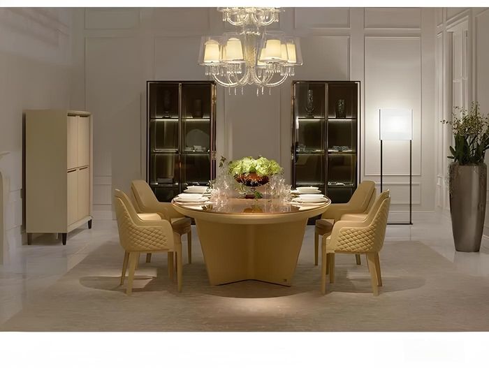 Design Rund Tisch 6x Sessel Stühle Ess Zimmer Sitz Polster Garnitur Runde Tische