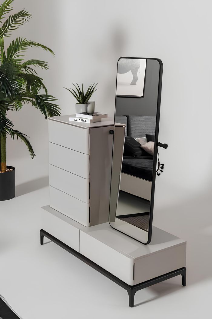 Set Kommode mit Spiegel Kommoden Wohnzimmer Holz Still Modern weiß