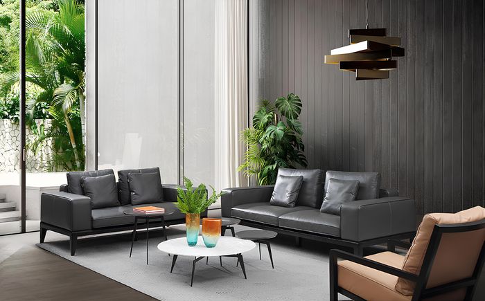 Luxus Designer Sitz Garnitur Sofa Polster Set Italy Leder Textil 2+2 Neu Couch