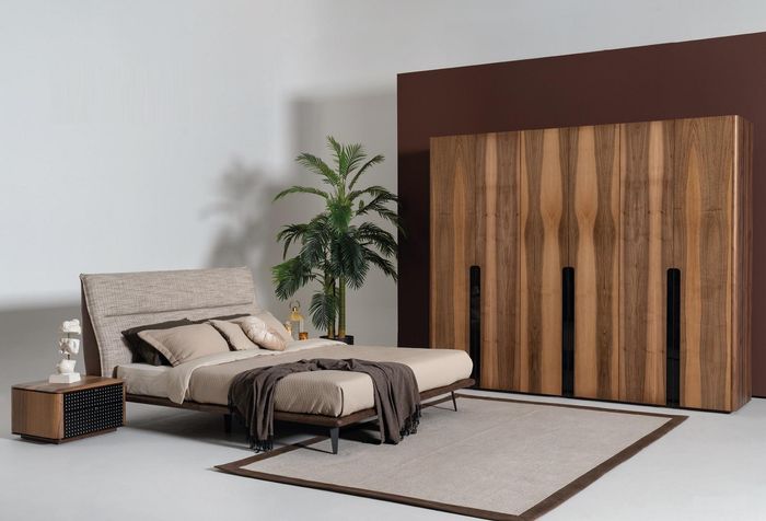 Schlafzimmer Set Bett Kleiderschrank 2х Nachttische Holz Luxus Set 4tlg grau