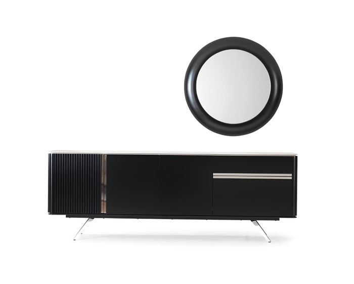 Wohnzimmer Anrichte Spiegel Sideboard Holz mit Metall Stil schwarze Kommode