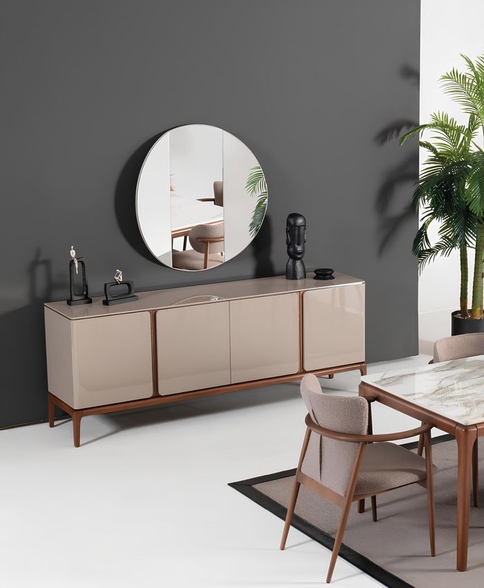 Wohnzimmer Anrichte mit Spiegel Garnitur Ess Holz Neu Stil Modern
