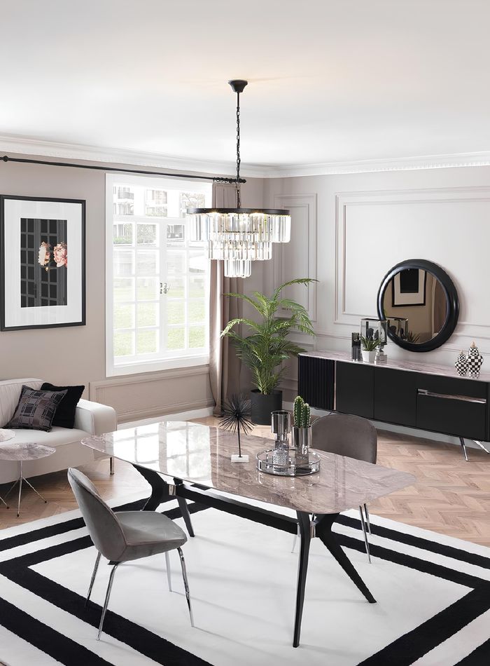 Luxus Esszimmer Möbel Loft Design Essgruppe Tisch Kommode 4x Stühle 7tlg