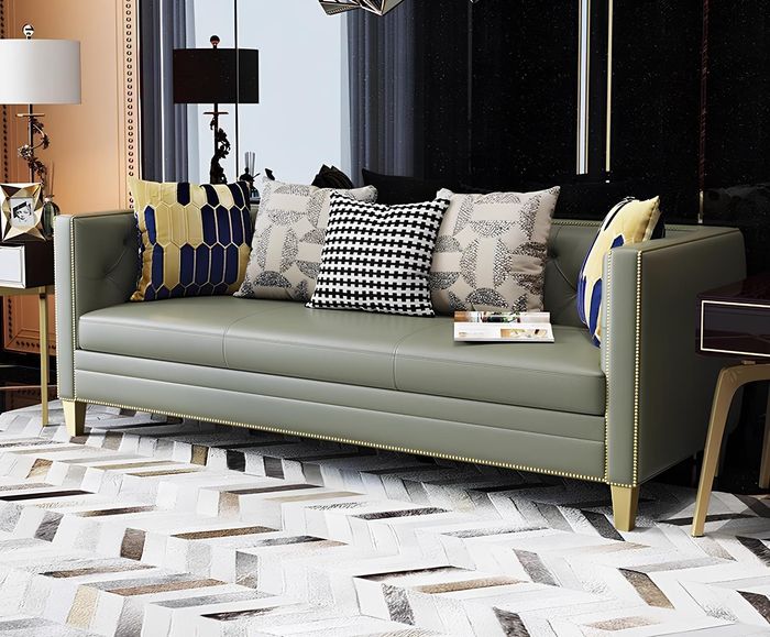 Chesterfield Edelstahl Couch Polster Sitz Garnitur Sofa 3+1 Leder Wohnzimmer Neu
