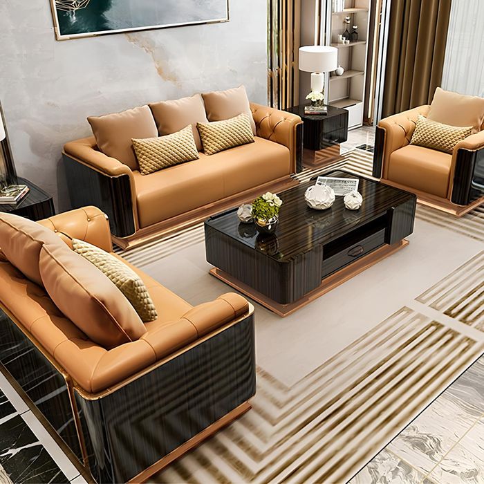 Moderne Dreisitzer Couch Polster Design Sofa 3er Sitz Sofas Zimmer Möbel Orange