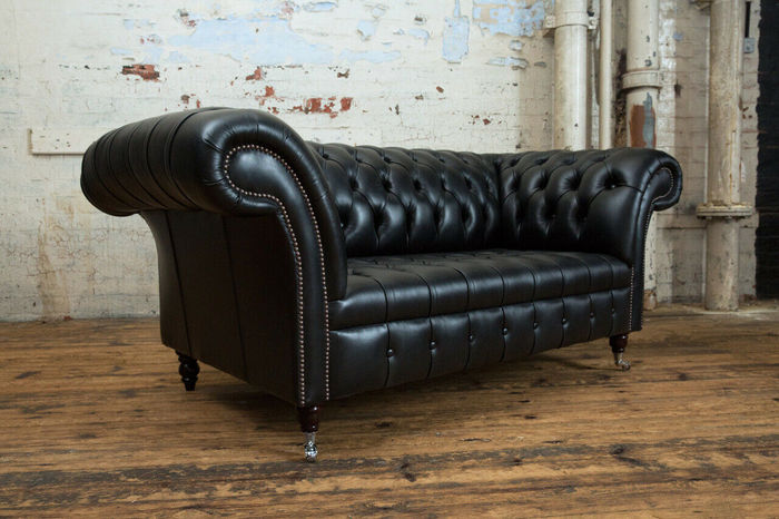 Chesterfield Original Sofa JVMoebel Couch Textil Sofas Couchen Stoff Schwarz Neu
