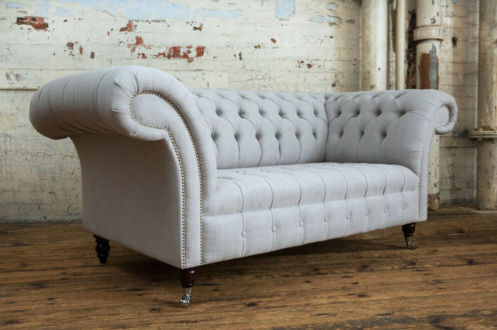 Chesterfield Original Sofa JVMoebel Textil Sofas Couchen Stoff Grau 185cm Couch