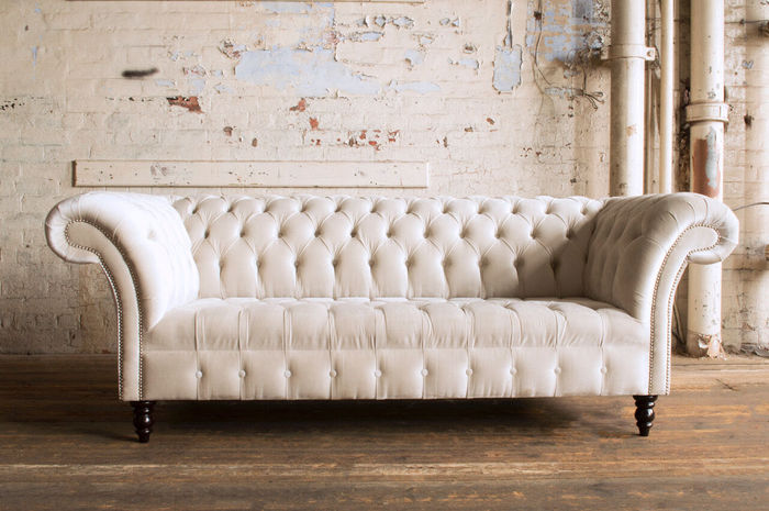 Chesterfield Original Sofa JVMoebel Couch Textil Sofas Couchen Stoff Beige 225cm