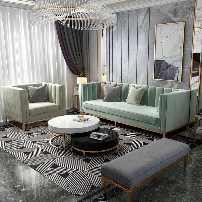 Design Sofa Möbel Wohn Zimmer Set Couch Polster Sitz Garnitur Samt 3+1 Gruppe
