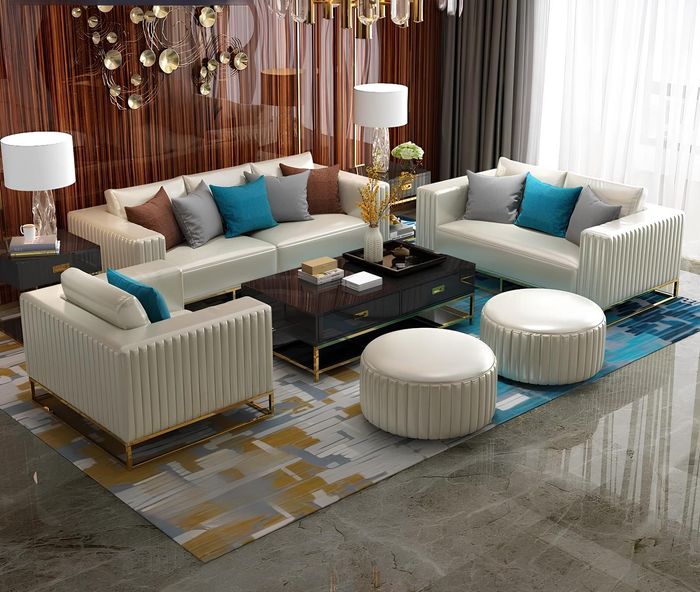Chesterfield Metall Couch Polster Sitz Garnitur Sofa 3+1 Leder Design Garnituren