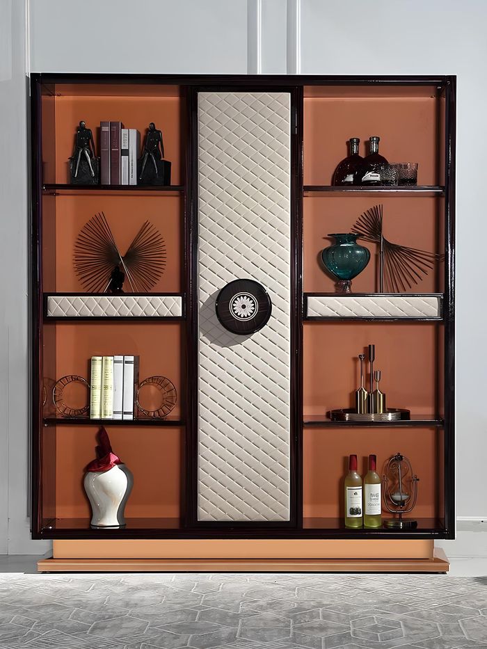 Luxus Designer Vitrine Schrank Holz Leder Bücher Schränke Wohn Arbeits Zimmer