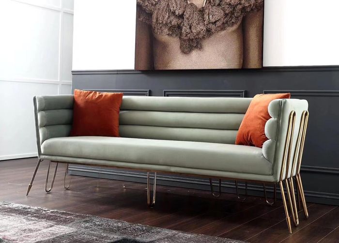 Designer Metall Drei Sitzer Couch Sofa Polster Sitz 3er Leder Stoff Design Sofas