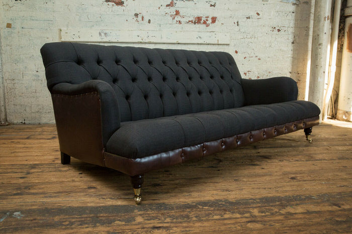 Chesterfield Original Sofa JVMoebel Couch Textil Sofas Couchen Stoff Neu Schwarz