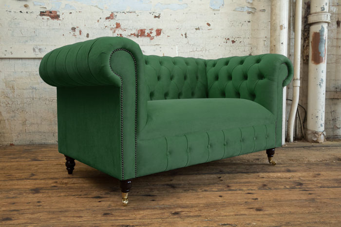 Chesterfield Zweisitzer Sofa Klassische Sofas Couch Ledersofa Couchen Stoff Neu