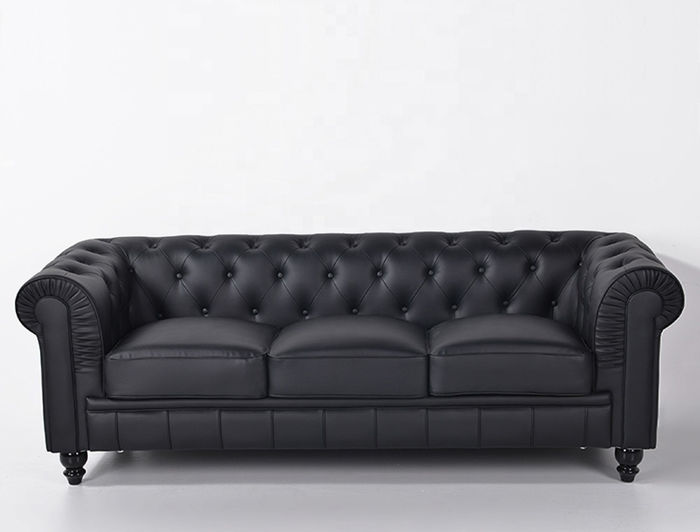 jvmoebel ® - Leder Sofa Couch - Schwarze Polster Dreisitzer Couch Garnitur Neu