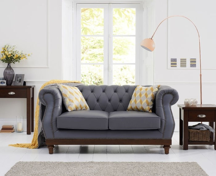 Klassische Leder Couch - Graue Chesterfield Stoff Sofa 2 Sitzer Neu jvmoebel ®