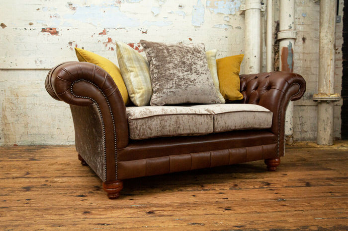 Chesterfield 2 Sitzer Sofa Ledersofa Couch Polster Sitz Garnitur Zweisitzer Neu