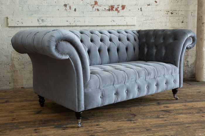 Klassische Chesterfield Zweisitzer Sofa Sofas Couch Ledersofa Couchen Stoff Neu