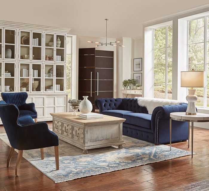 Klassische Wohnzimmer Couch - Blaue Chesterfield Stoff Sofa 3 Sitzer jvmoebel ®