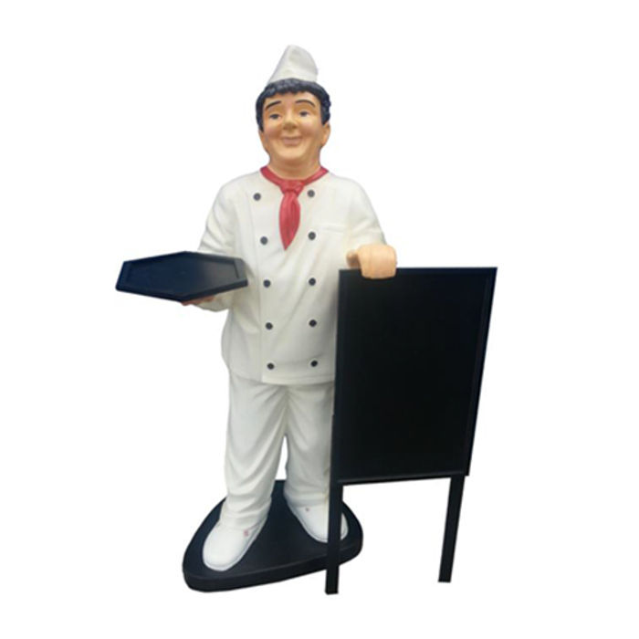 Speisekarte Koch Figur Statue Skulptur Werbefigur Menü Werbeaufsteller Tafel