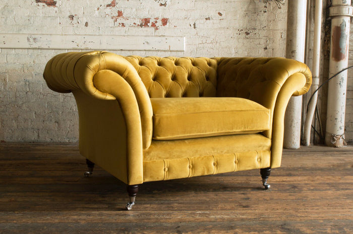 Design Chesterfield Stoff Sessel Sitzer Polster Sofas Lounge Gelb Club Couch