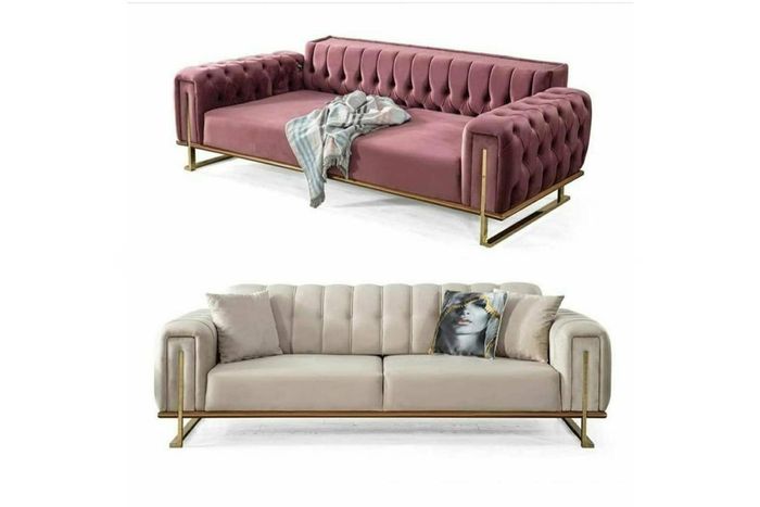 Rosa Chesterfield Sofa Wohnzimmer Dreisitzer Polster 3-Sitzer Couch