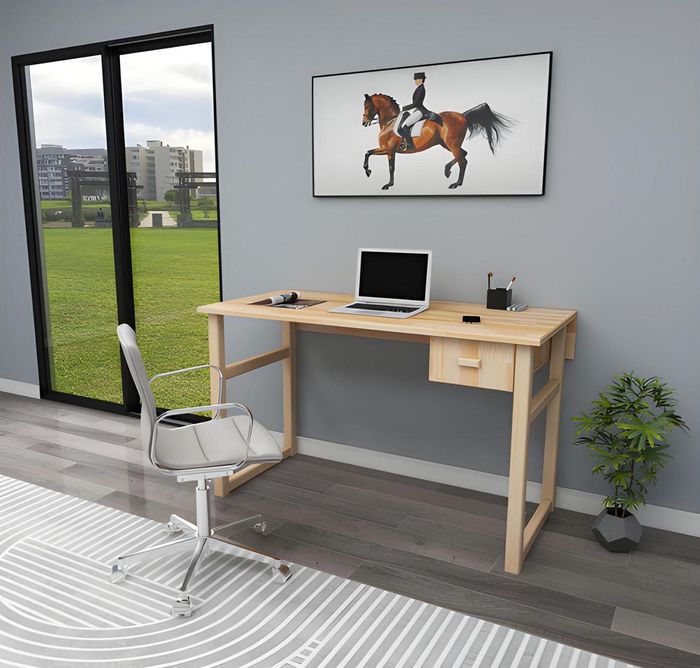 Hellbeiger Kompakter Schreibtisch Designer Computertisch Edle Büro Möbel