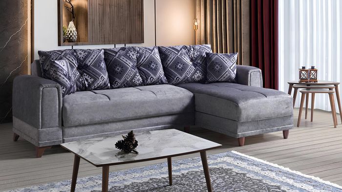 Ecksofa Wohnlandschaft Grau L-Form Ecke Sofa Wohnzimmer Ecksofa Modern