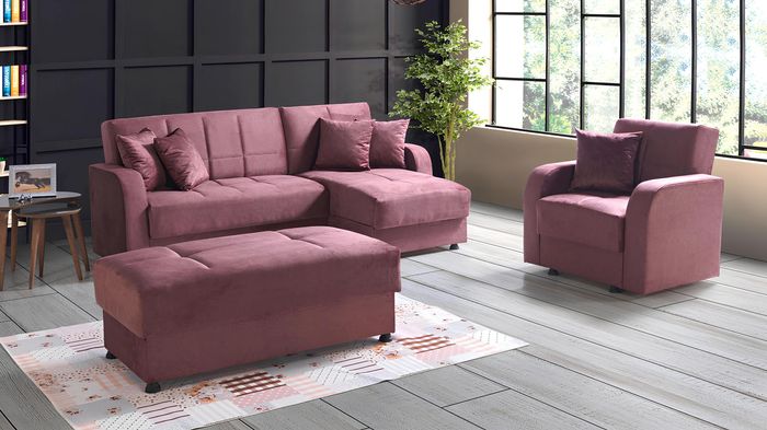 Luxus Wohnzimmer Set Sessel Ecksofa Hocker L-Form Modern Set Komplett Relax