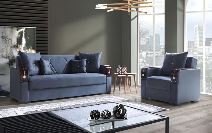Sofagarnitur 3+1 Sitzer Textil Holz Sofa 3 Sitzer Modern Sessel Komplett Set