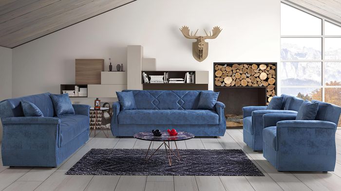 Sofagarnitur 3+2+1+1 Holz Wohnzimmer Luxus Sofa Modern Stoff Komplett