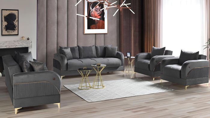 Sofagarnitur 3+2+1+1 Sitzer Möbel Luxus Set Sofagarnitur Modern Grau 4tlg