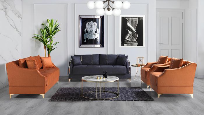 Sofagarnitur 3+2+1+1 Sitzer Wohnzimmer Set Komplett Textil Sofa Sessel Holz Neu