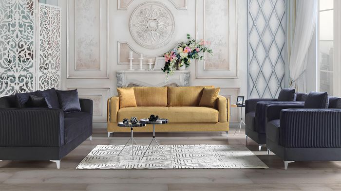 Sofagarnitur 3+2+1+1 Sitzer Textil Modern Komplett Sessel Sofa 3 Sitzer Luxus