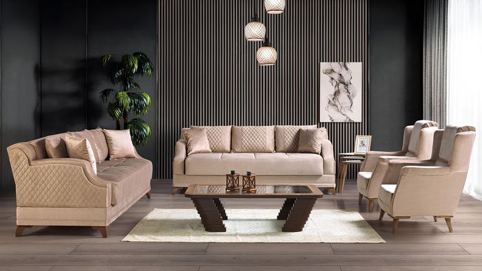 Sofagarnitur 3+2+1+1 Sitzer Sessel Garnitur Modern Relax Möbel Beige Luxus