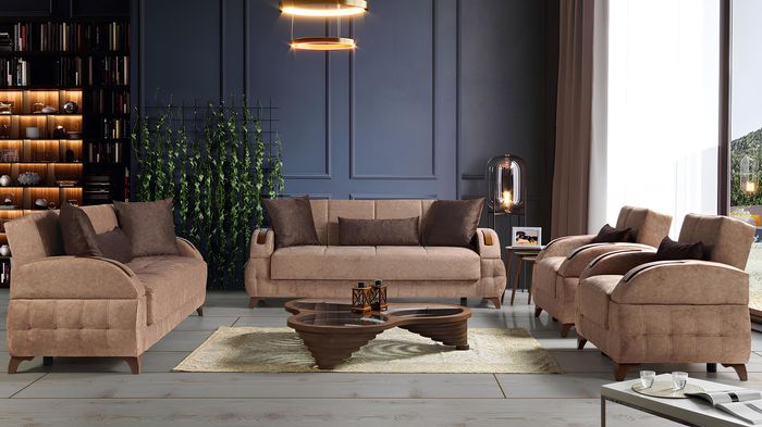 Designer Sofagarnitur 3+2+1+1 Sitzer Couch Polster Sitzpolster Braun Set
