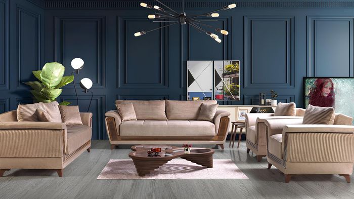 Sofagarnitur 3+2+1+1 Sitzer Textil Modern Komplett Sessel Sofa 3 Sitzer Luxus