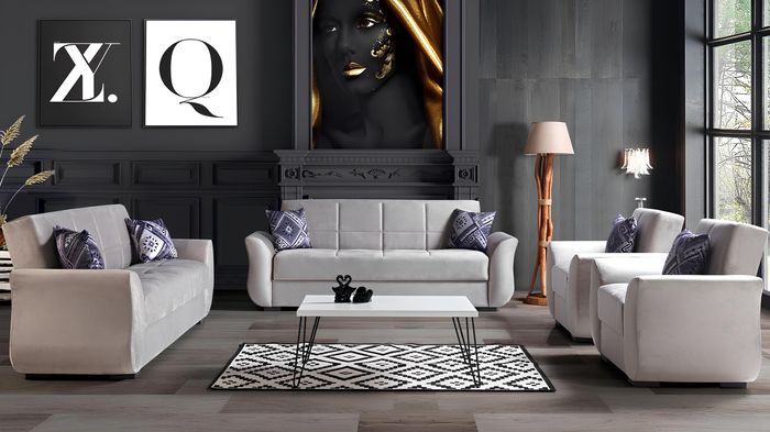 Sofagarnitur 3+2+1+1 Bettfunktion Set Komplett Textil Sofa Sessel Schlafsofa