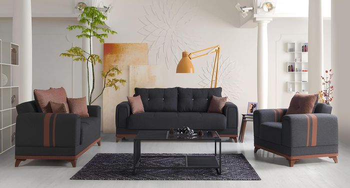 Graue Sofagarnitur 3+2+1 Sitzer Sofa Komplett Set Relax Sessel 3tlg.