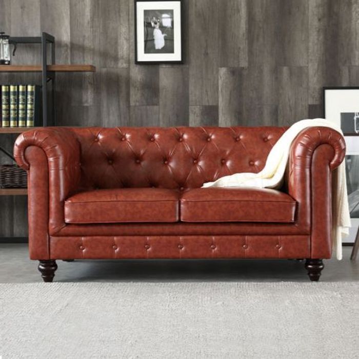 Design Chesterfield Sofagarnitur 2-Sitzer Leder Couch Polster Sofas Sofa Sitz