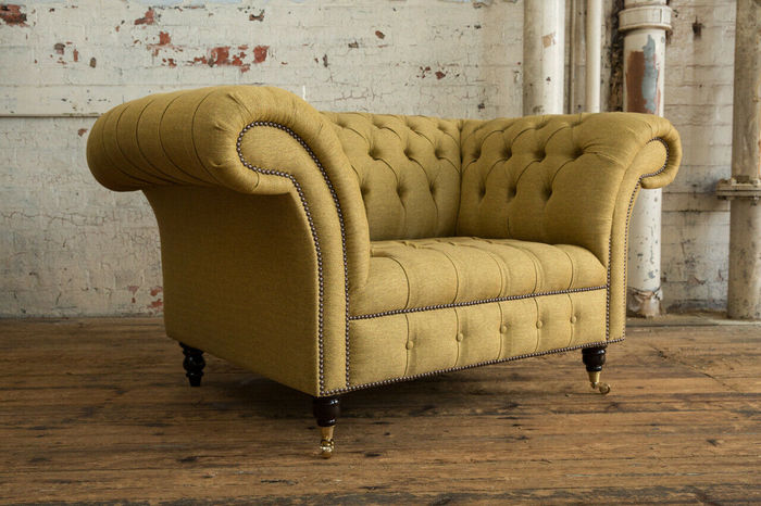 Sessel Couch Polster Sofa Textil Chesterfield Couchen 1,5 Sitzer Einsitzer Gelb
