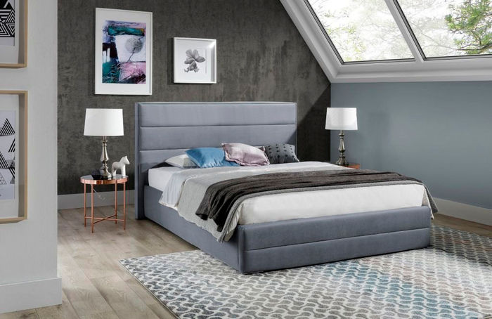 Klassisch Graue Designer Bett Schlafzimmer Textil Leder Polster 180x200cm Neu