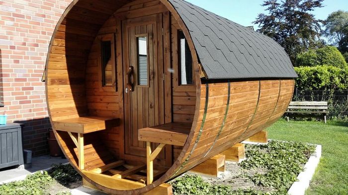 Holzfassauna Saunafass Wellnessfass Tonnensauna Fasssauna