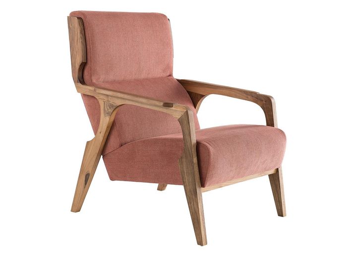 Moderner rosa Stoffsessel aus Holz mit elegantem Design